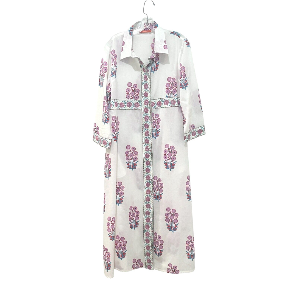 Oliphant White and Purple Floral Midi Dress